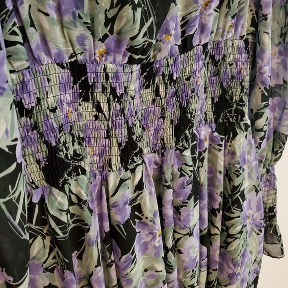 Lantern Sleeve Shirred Waist Ruffle Dress - New - Picture 11 of 12